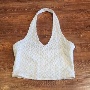 Garage White Textured Crop Top